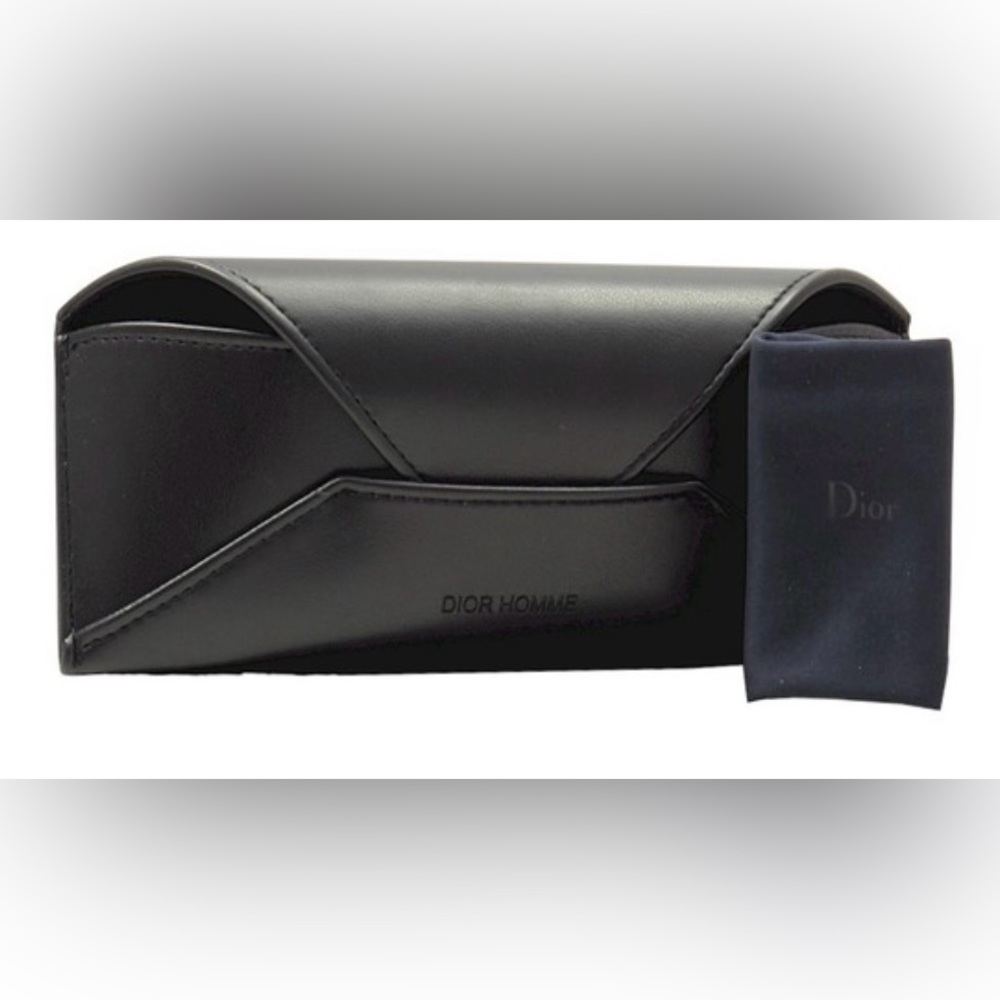 Dior Black Leather Eyewear Case with Navy Microfiber Pouch